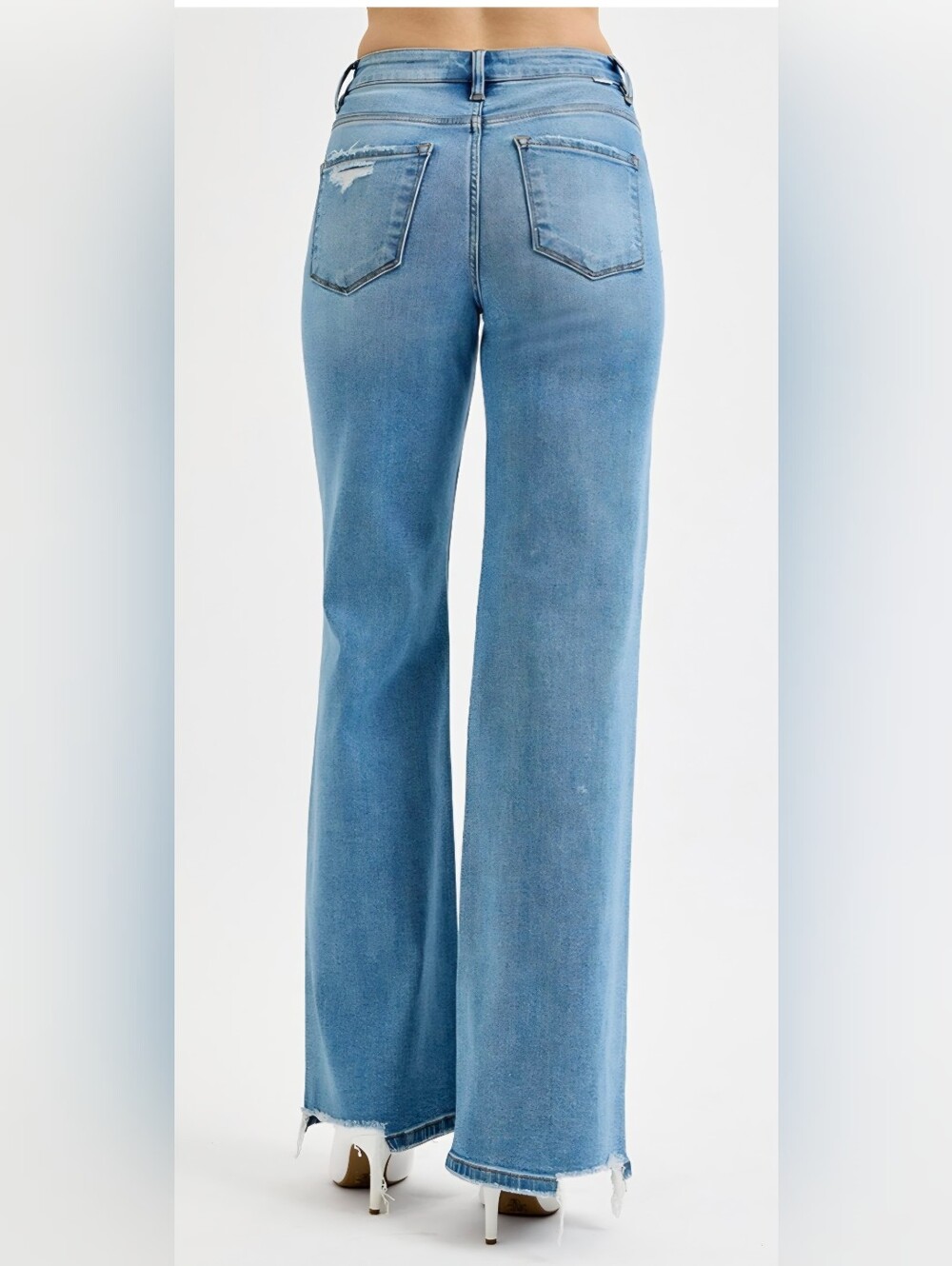 RISEN Women's Tummy Control Wide Leg Jeans Knee Distress Medium Wash HR 3/26 NEW - Picture 10 of 14
